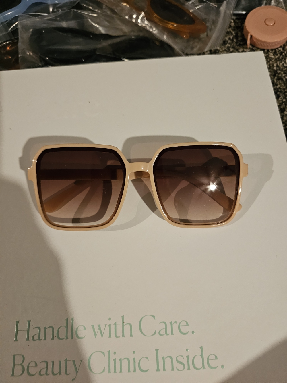 Women’s Fashion Square Sunglasses - Blush Frame with Brown Lenses